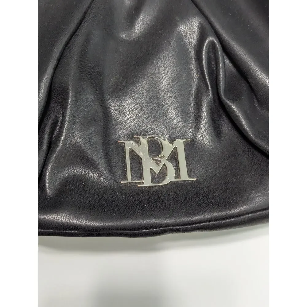 Badgley Mischka Pleated Shoulder Bag Hobo Purse Vegan Leather Black Half Moon